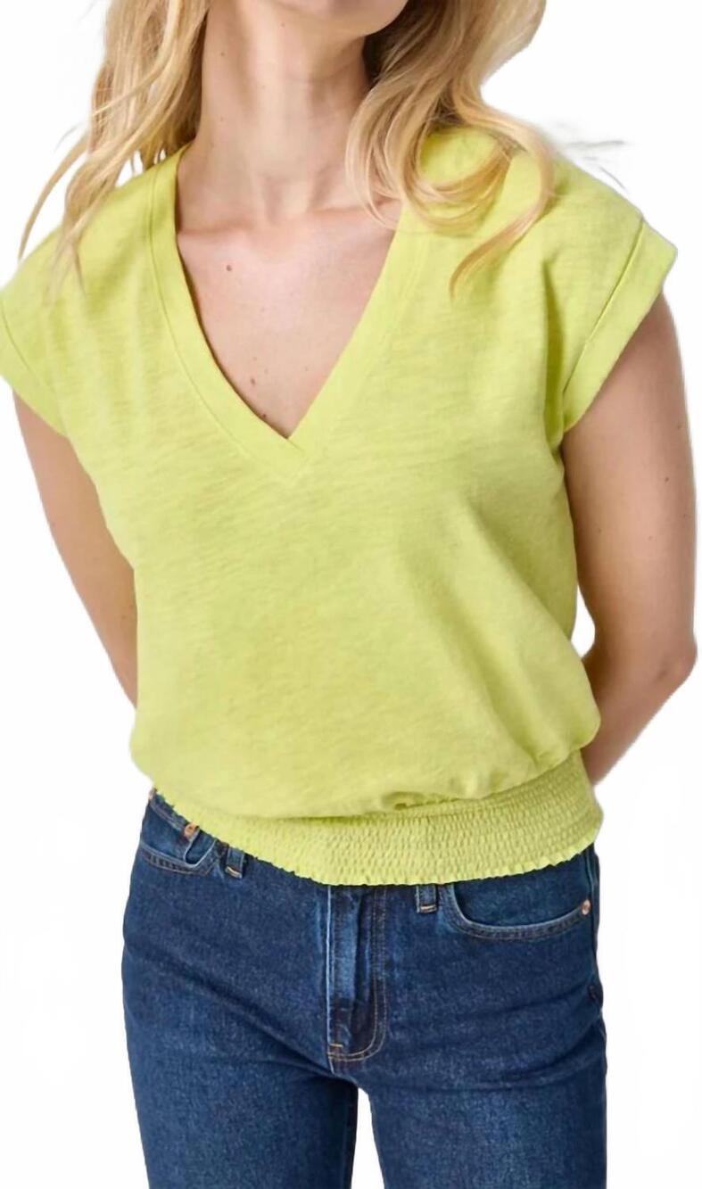 NEW LILLA P smocked hem v-neck top in limeade